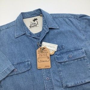 Bugle Boy Mens Short Sleeve Button Up Denim Shirt Blue‎ Size Medium NWT